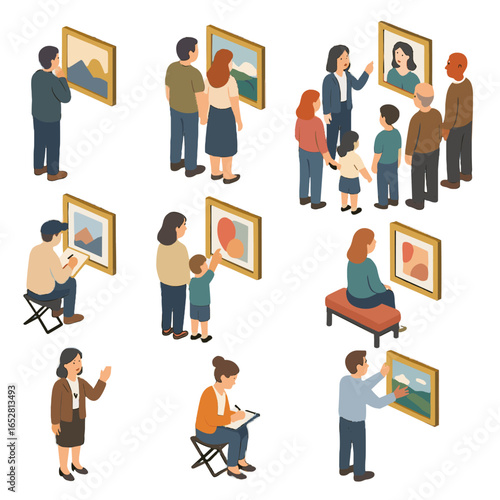 Guide taking gallery icon pointing interaction adjusting vector observer talking viewing frame