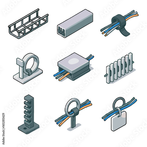 Labeling cable loop vector velcro holder icons management underfloor duct icon comb