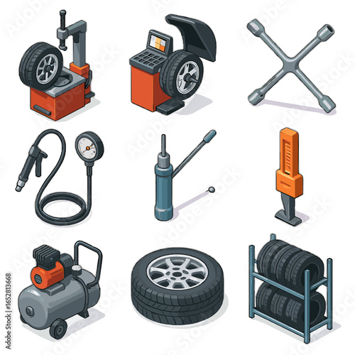 Valve icon compressor machine tread changer tire tools tool rack vector service