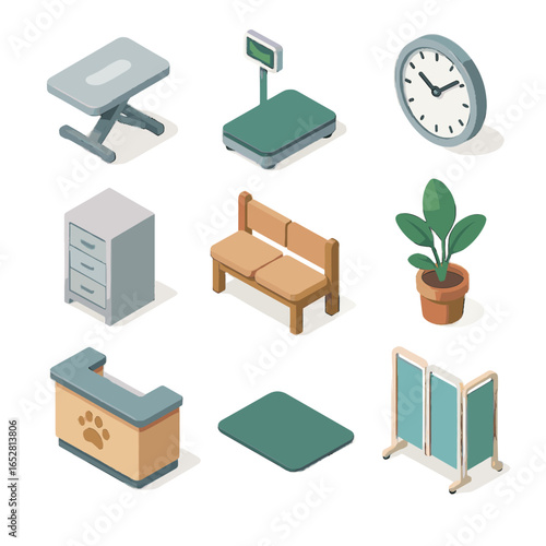 Vector plant cabinet scale wall floor room icons bench clinic icon pet