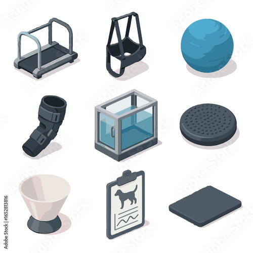 Tank chart sling rehab mat balance pet icon brace tools vector