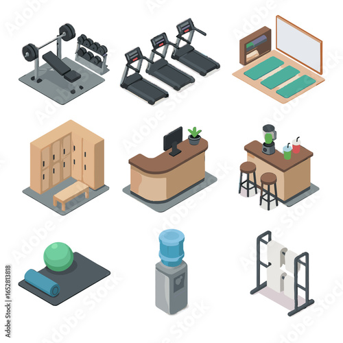 Towel fitness row vector zone club class smoothie icon station group room