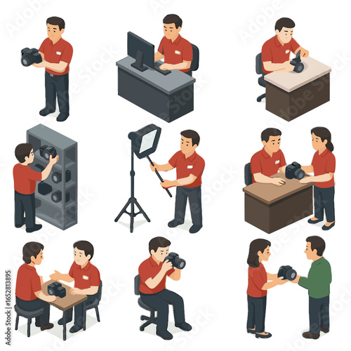 Technician product icon assistant stocker vector icons shop rental helper consultant camera