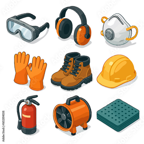 Equipment fire icons spill vector safety dust mask hard icon ventilation gloves