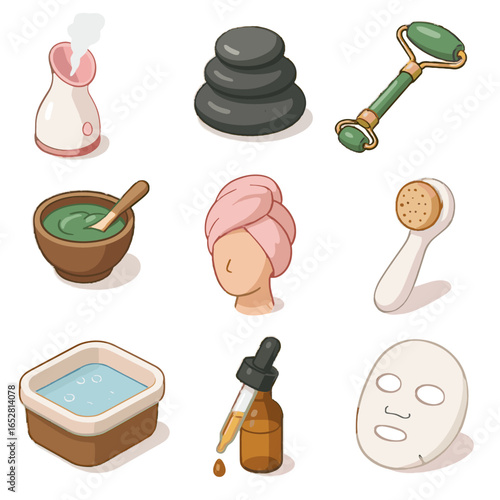 Facial spa towel brush icon foot dropper treatment stack icons hot vector