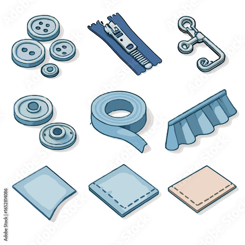 Detail garment button icon seam fastener zipper icons stitch bias tape vector