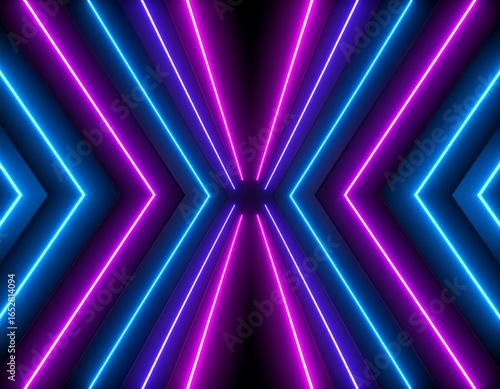 Neon lines converge in a symmetrical pattern