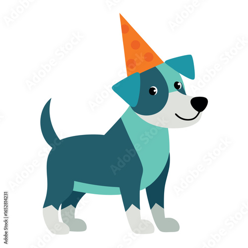 dog celebrating birthday with hat  white backgroun (1).eps