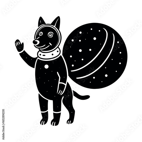 dog astronaut waving from mars  sci fi concept  wh.eps