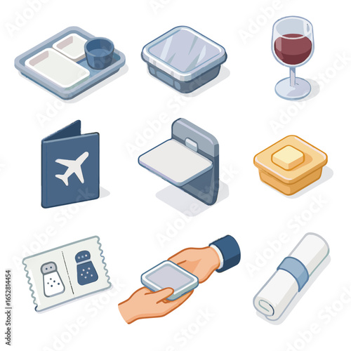 Glass table mini icon handoff airline salt meal plastic pepper icons vector