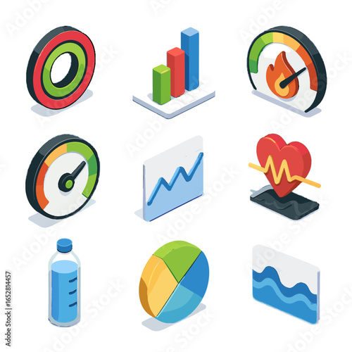 Icons bar pie workout icon goal graph step rings tracker vector fitness