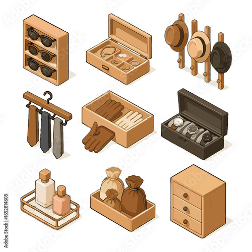 Drawer tie accessory vector holder tray icon watch mirror peg set pouch
