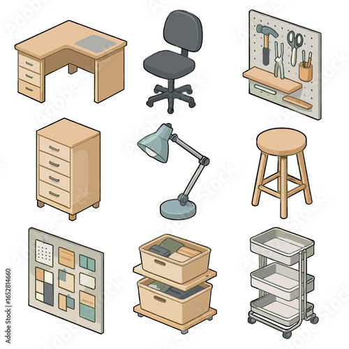 Labeled cart corner icon organizer icons rolling workspace rotating mood vector crafting