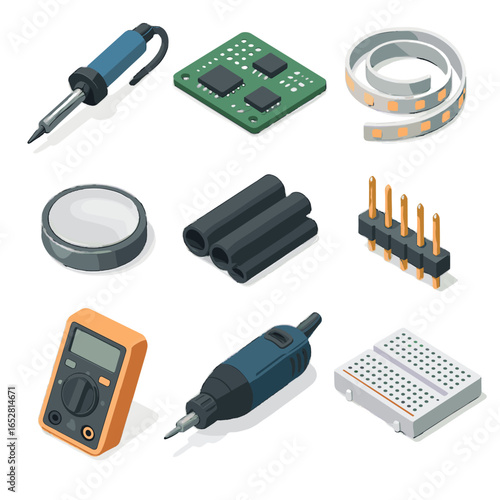 Pins icons soldering iron breadboard heat crafting tube vector battery icon led
