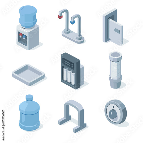 Home icon dispenser freestanding drawer double filter side water station bottle vector