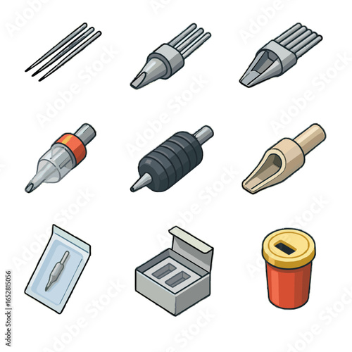 Liner icons pouch holder needle tip types grip icon vector shader cartridge