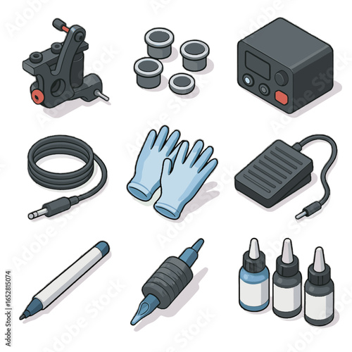 Tattoo gloves icon pigment supply vector needle workshop disposable machine marker tools