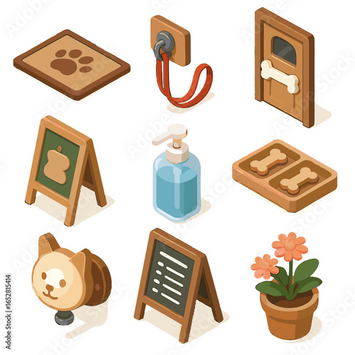 Hook bone pet handle welcome sanitizer icon signboard caf door icons vector