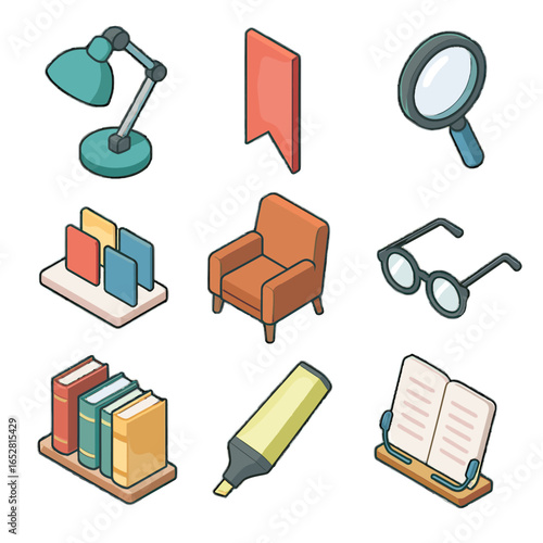 Icons magnifying annotation bookmark shelf adjustable highlighter reading holder vector support glass