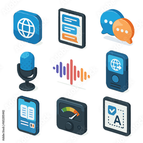 Phrases tools digital waveform app vector online pronunciation interactive icon exercise panel