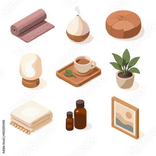 Icon floor plant essentials room lighting wall vector blanket tea wellness oil
