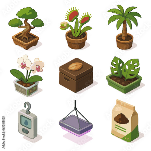 Vector container bonsai carnivorous icon exotic seed soil plant light