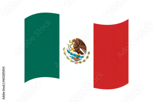 A vector illustration of the Mexican national flag gently waving, showcasing its iconic emblem and vibrant colors