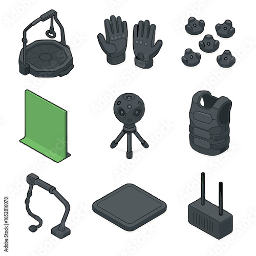 Management vest vector rig screen tracking vr icon immersive signal booster tools