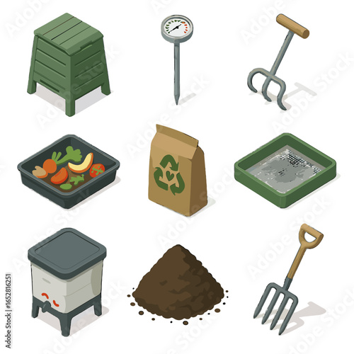 Icon pile tools sieve icons screen composting bag compost turning tray vector