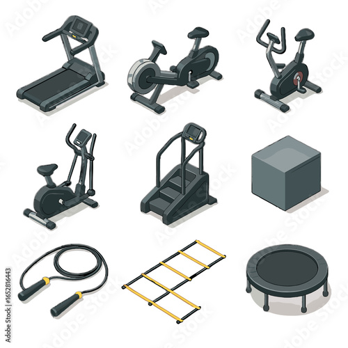 Agility cardio rope ladder isometric icon machine treadmill box speed vector jump