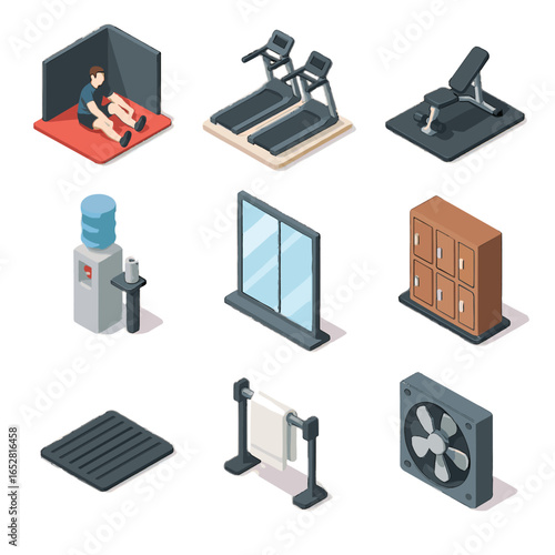 Icon mat area grid vector zone ventilation cardio hydration mirror fitness entrance