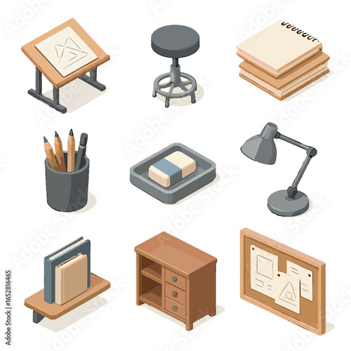 Room vector adjustable lamp angle sketchpad drafting supply icons sketching stack icon