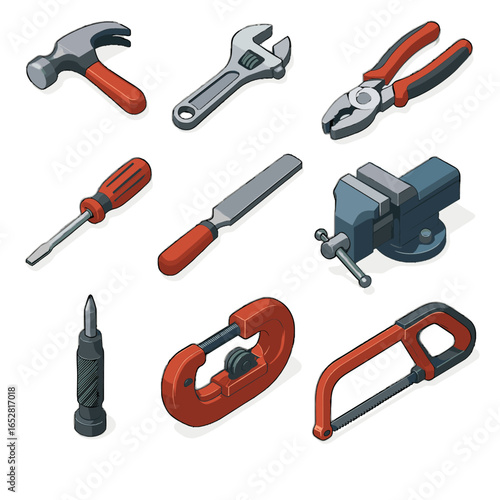Icons center pliers isometric hammer tool vector icon pipe metal screwdriver adjustable