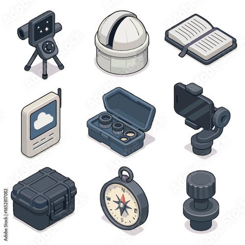 Vector focus cloud weatherproof sky tools scanner observatory lens icons icon observation