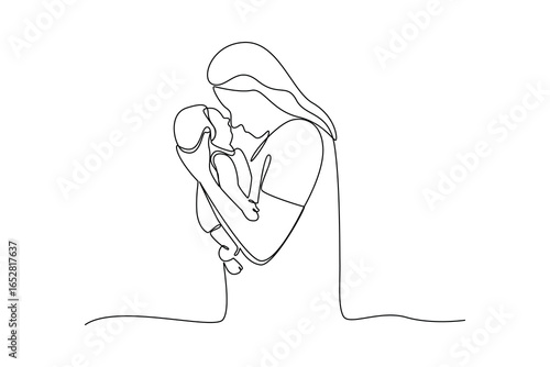 simple continuous line draw of a baby is holding a baby. Baby sitter minimalist concept, Baby sitter activity, simple line.