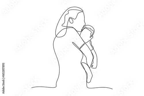 simple continuous line draw of babysitter hugs child. Baby sitter minimalist concept, Baby sitter activity, simple line.