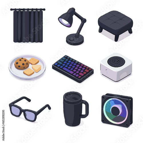Glowing icons eye glasses night icon vector curtains blackout led snack plate