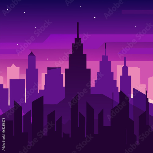 Deep indigo twilight sky gradient banner with subtle city silhouette