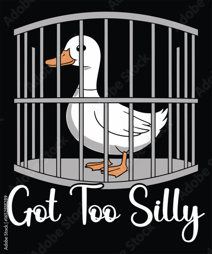White goose in cage with text bird bars