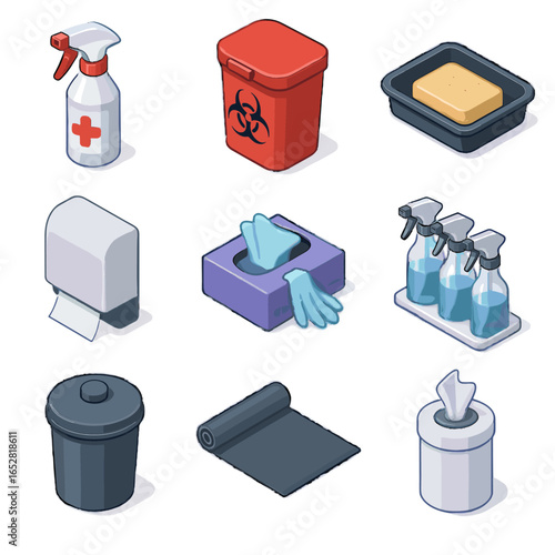 Paper tattoo box spray studio disinfectant cover sheet icon vector tray trash