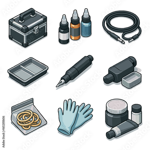 Supply tray stencil case tattoo icon bands foldable tube ointment pack vector
