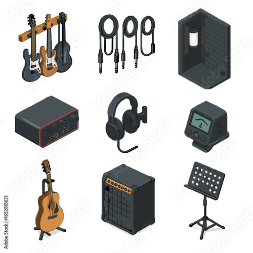 Stand soundproof interface icon lighting digital vector holder headphone icons guitar mounted