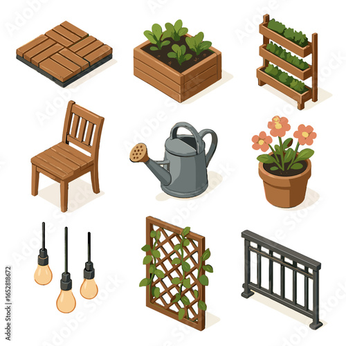 Urban icon vertical potted vines trellis balcony vector light deck garden bulbs
