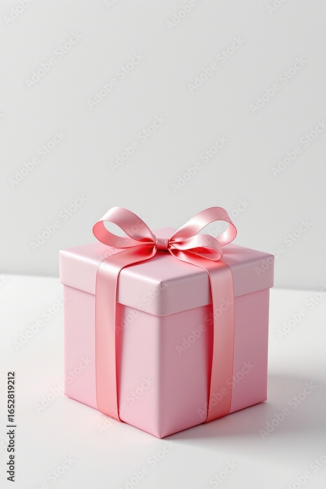 Fototapeta premium A 3D render illustration of a square gift box with a silk glossy bow ribbon, featuring a pastel color palette