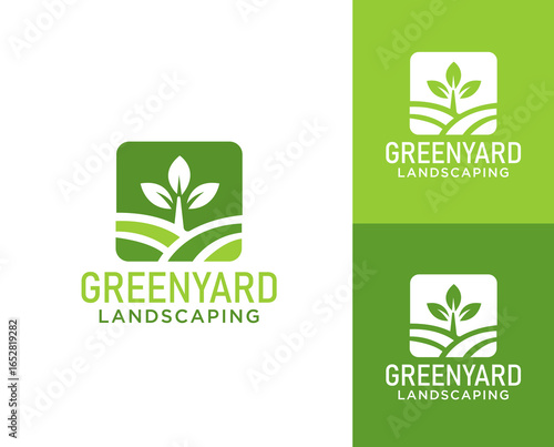 Green nature leaf landscaping brick logo design