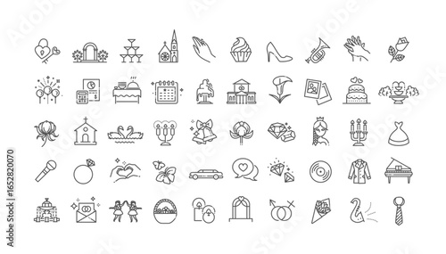Wedding line icons set collection