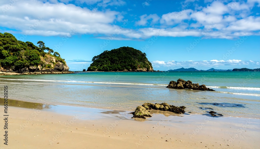 Fototapeta premium Tranquil beach scene with islands