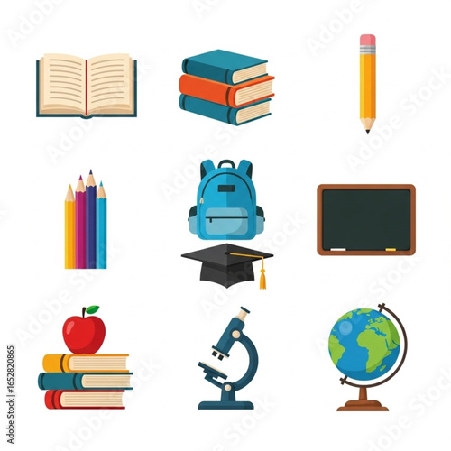 School and education themed graphic elements and icons illustration.