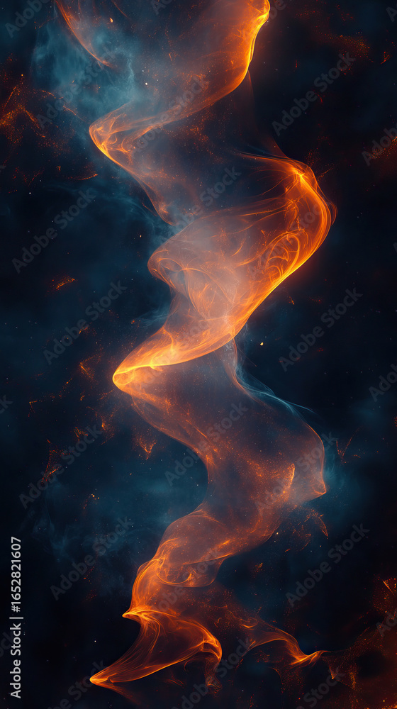 Fototapeta premium Surreal strange abstract forms twist and float in dark space with glowing edges