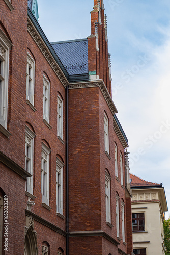 Side view of a historic Gothic university building